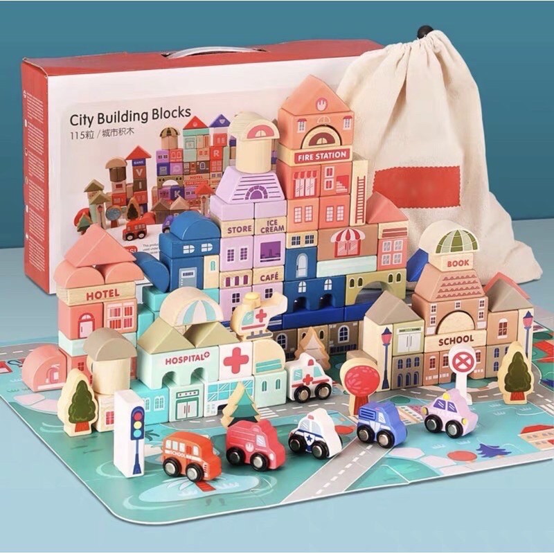 115 pcs urban transport blocks - pastel color blocks - children's ...