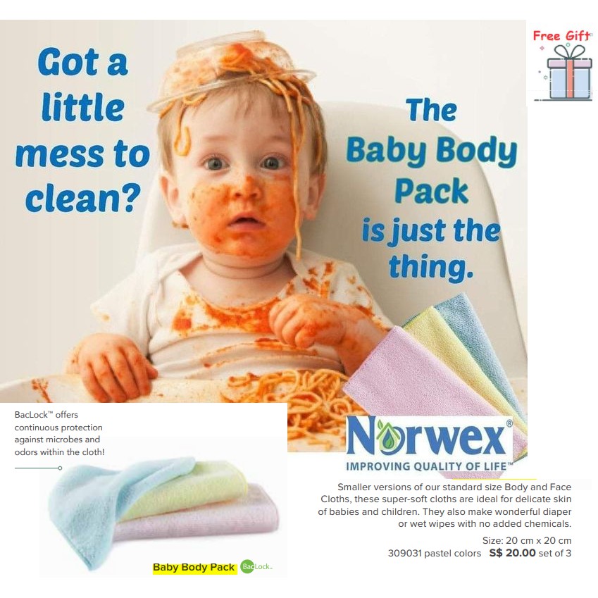 Norwex Baby Microfiber Set of 3 Body Pack Wash Cloths; Antibacterical, Antimicrobial