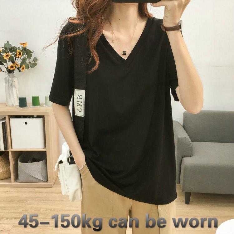 Extra large size women's short-sleeved T-shirt women's loose slimming tops
