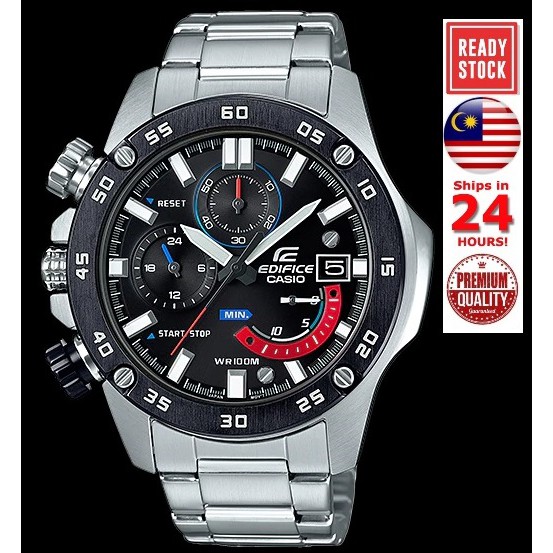 Edifice EFR 558 Silver Black Stainless Steel Jam Tangan Lelaki