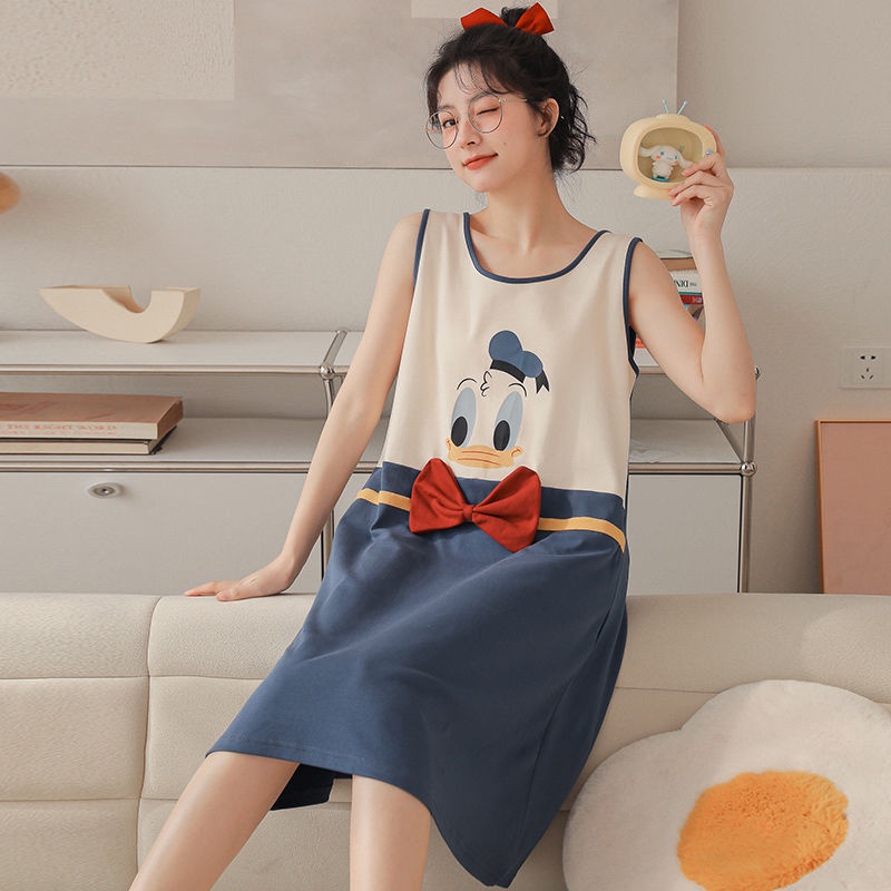 100% cotton nightdress women summer sleeveless vest large size suspender pajamas 2022 Korean nightgown student home wear