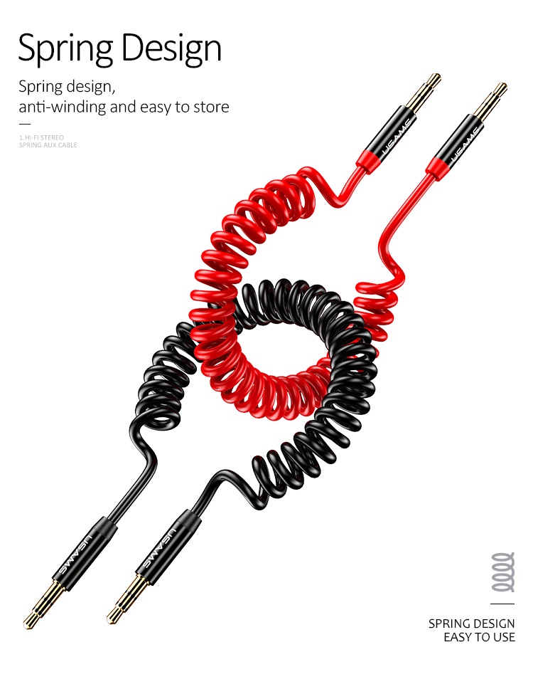 USAMS 1.2m 3.5mm Port Jack Spring Aux Audio Cable for Mobile Phone ...