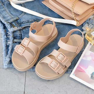 White double hot sale buckle sandals