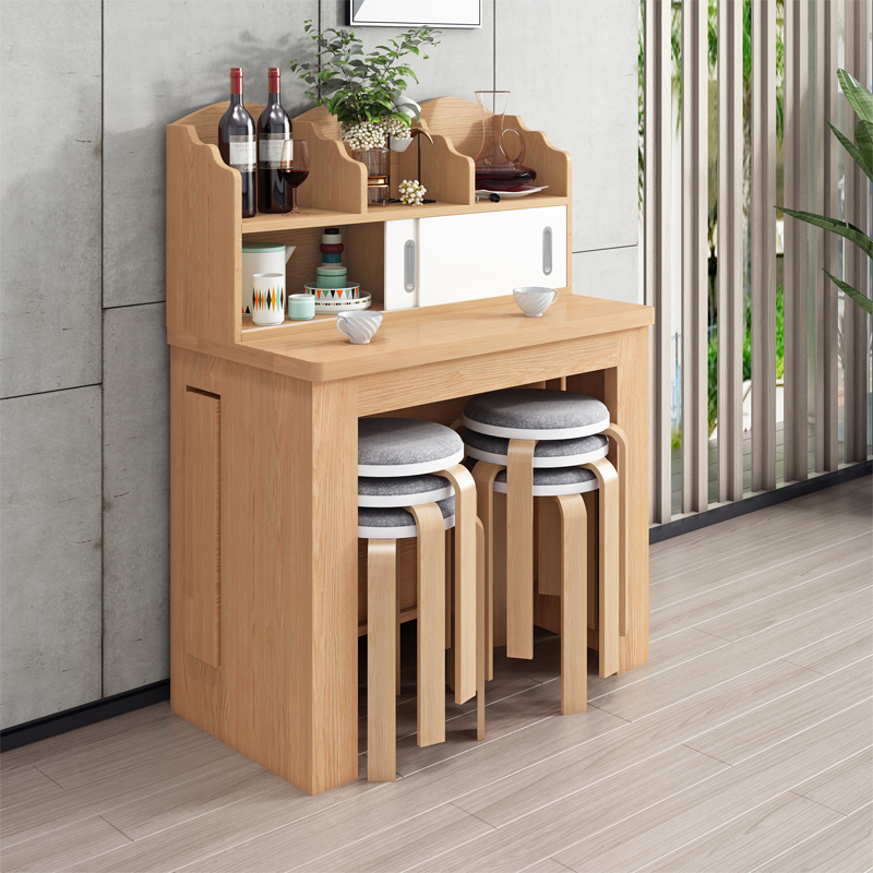 Dinning Table With Telescopic Foldable Chair Wooden Multi-functional ...