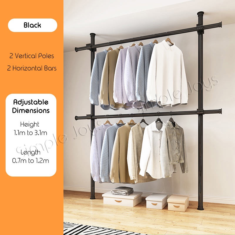Floor To Ceiling Adjustable Clothes Hanging Rack with Bars Shopee Singapore