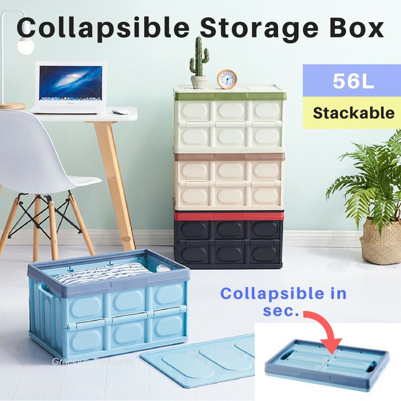 Stackable and Collapsible 56L Storage Box Foldable for Easy Storage ...