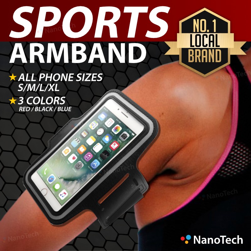 Nanotech Sports Armband for iPhone/Android Phones in Black/Red/Blue
