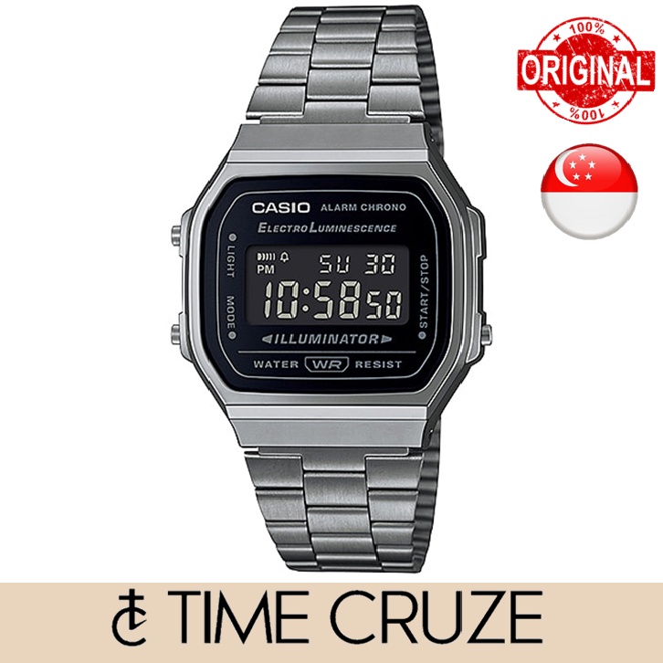 [Time Cruze] Casio A168 Vintage Digital Grey IP Adjustable Stainless ...