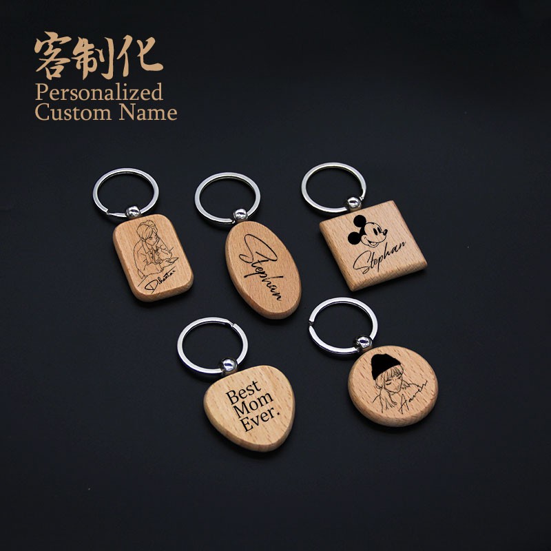 DIY Customization Keyring Wooden Sign Signature Charm Texture Keychain Hand painted Accessories Pendant Photo Portrait Couple Gift Lettering Key