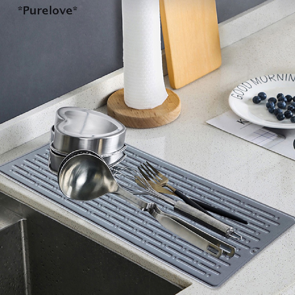 Purelove> Drain Mat Kitchen Silicone Dish Drainer Tray Large Sink ...