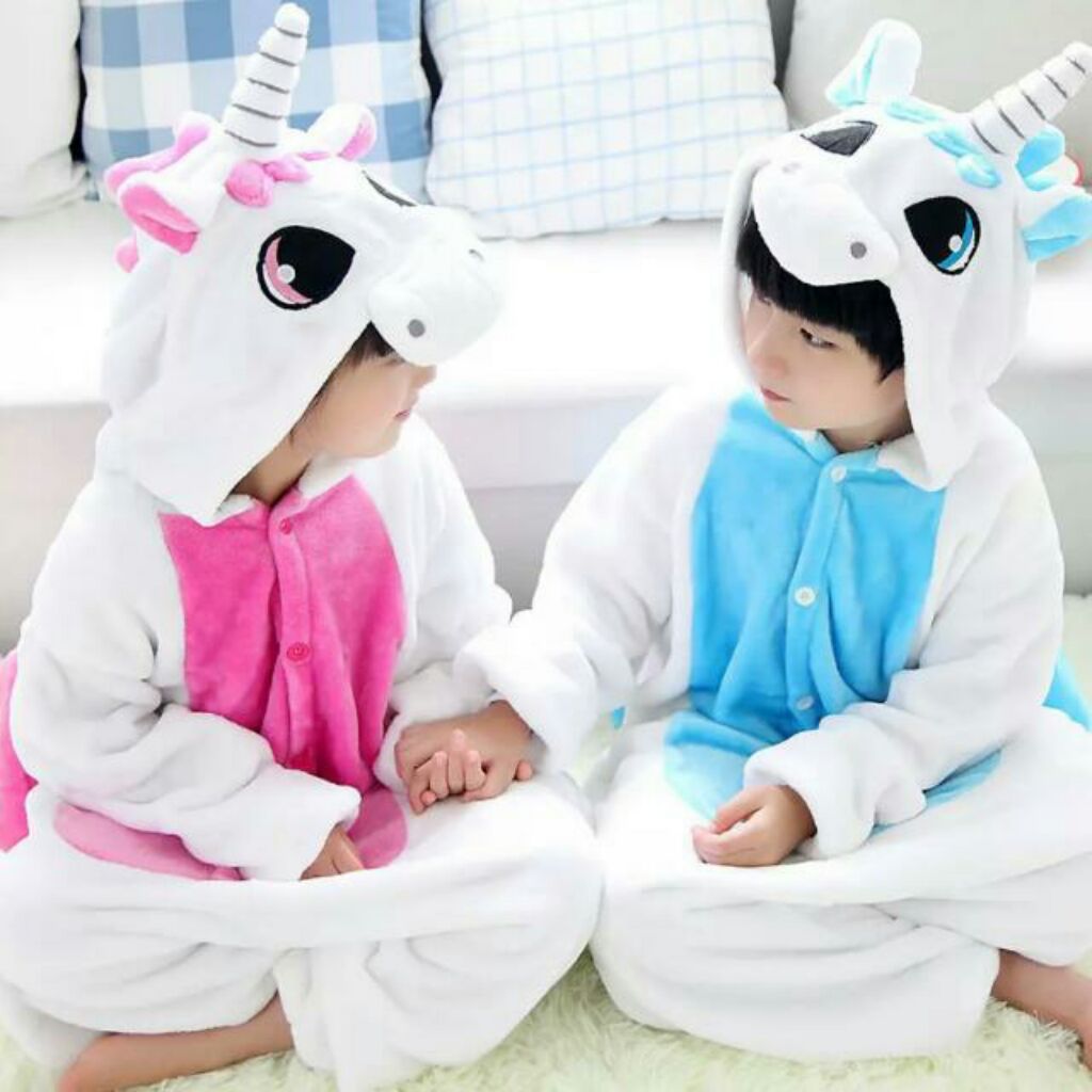PO Children Kid Size Pink Blue Unicorn Onesie Costume