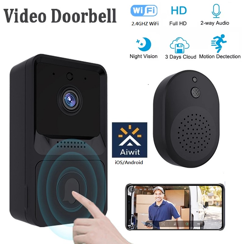 1pc Wireless Video Doorbell With Camera, Wide Angle Intelligent Visual WiFi  Rechargeable Security Door Doorbell, 2-Way Audio, HD Night Vision Only Sup