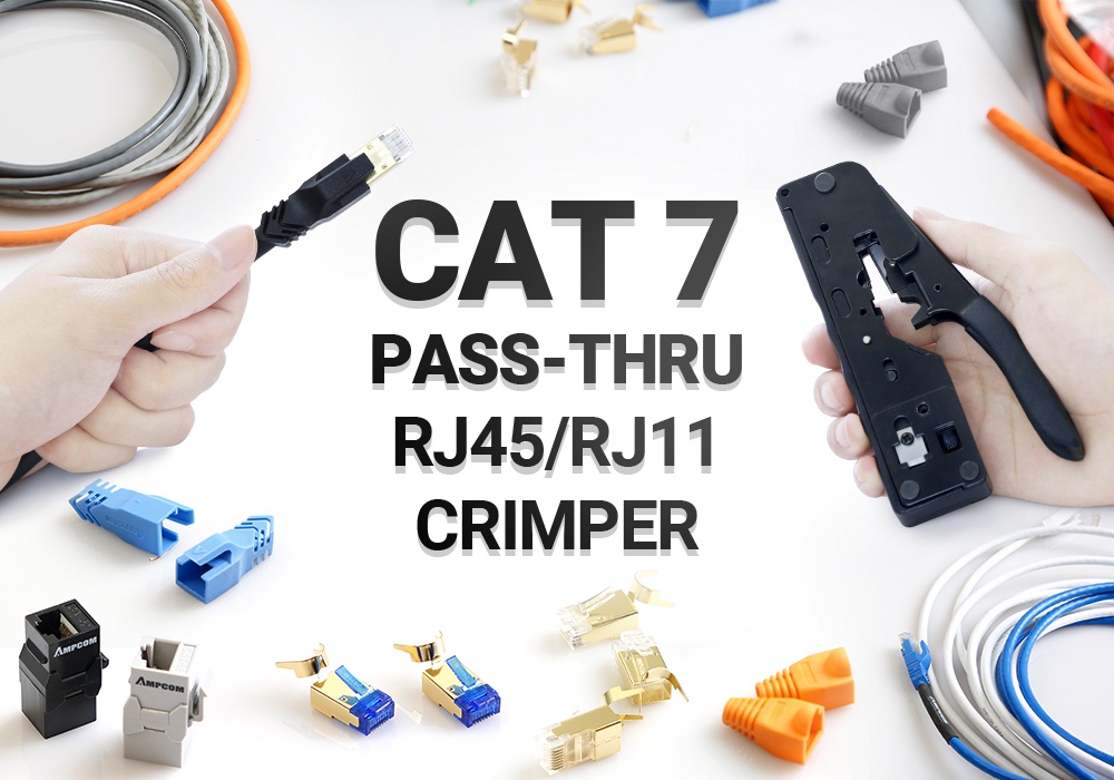 AMPCOM Cat 7 Network Crimping Tool CRIMP/CUT/TRIM/STRIP 4-IN-1 Works ...