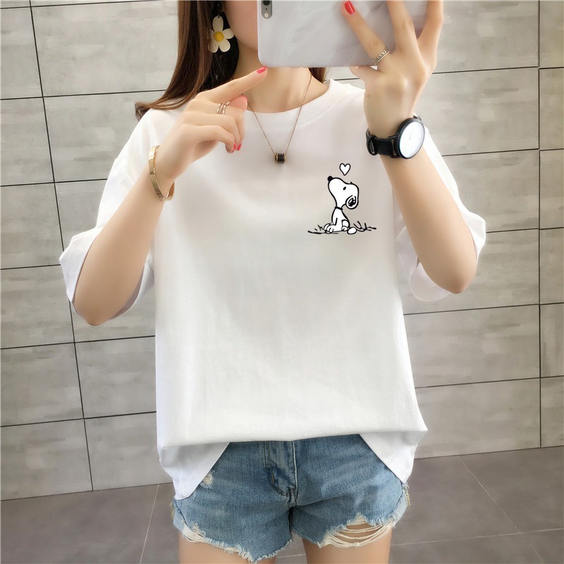 Korean Women snoopy pubby Cartoon print T-shirt Cotton Short Sleeve T ...