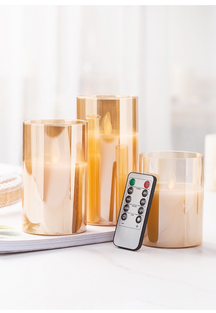 SG 3pcs LED Remote Control FlamelessCandles lights Amber Glass Flickering with Remote Battery