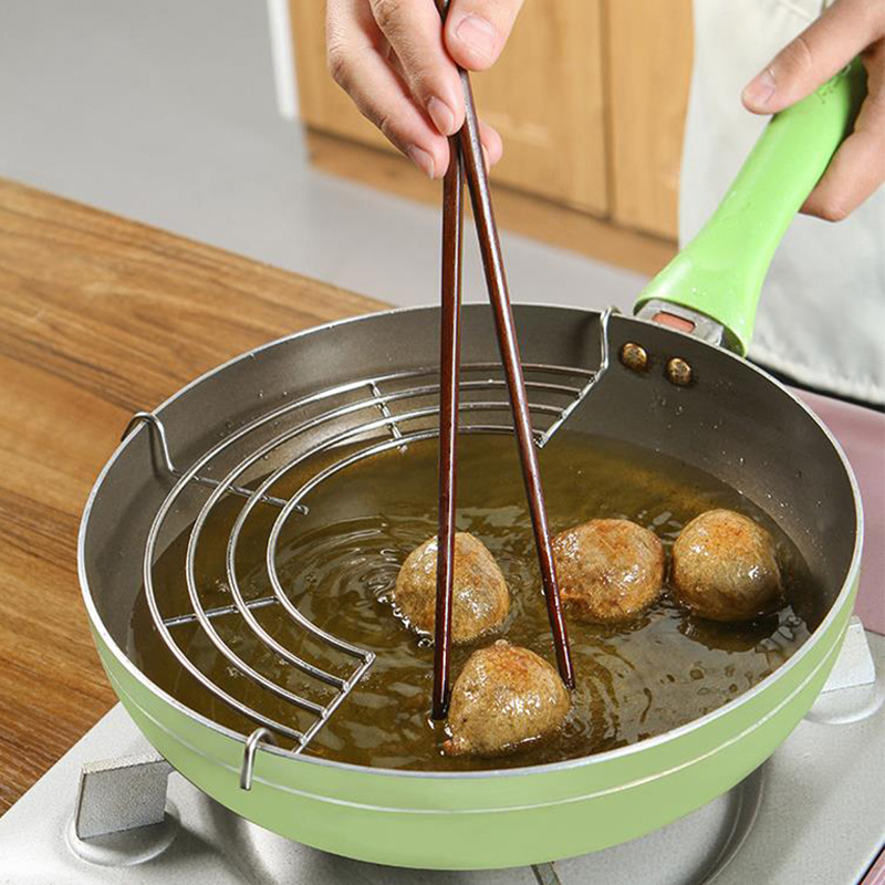 Semi circular Stainless Steel Oil Drain Rack Kitchen Frying Pan Oil Filter Holder Kitchen Tools Shopee Singapore
