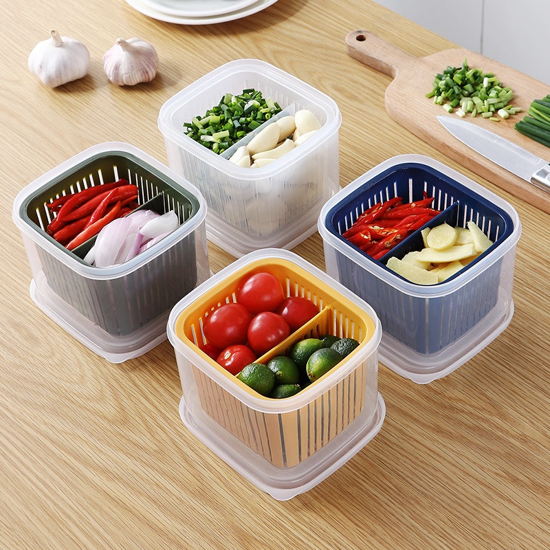 Kitchen Onion Ginger Garlic Storage Box with Lid/ Refrigerator Double ...