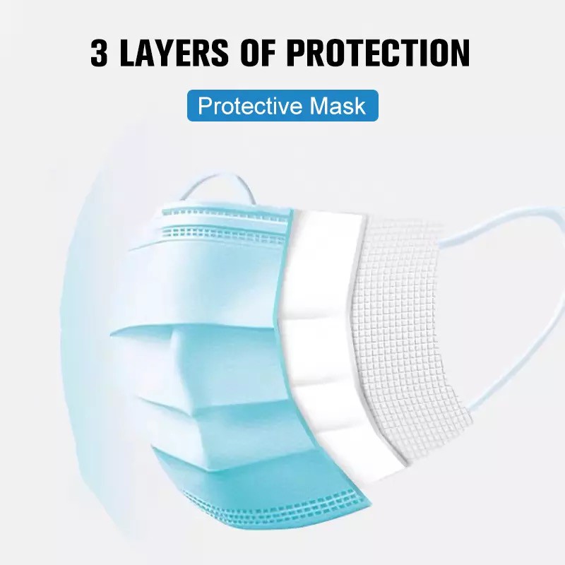 MASKER HEADLOOP HIJAB 3 PLY ISI 50PCS BOX / MASKER JILBAB HIJAB 3PLY BIRU DISPOSABLE FACE MASK BLUE - Gambar 3