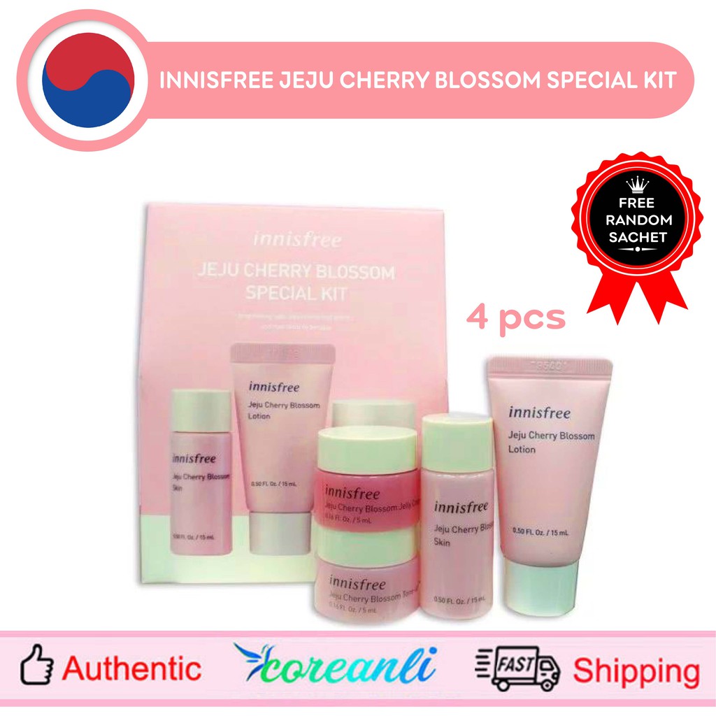 Innisfree Jeju Cherry Blossom Special Kit Box Set Trial (4 Items) + FREE SAMPLE SACHET Shopee