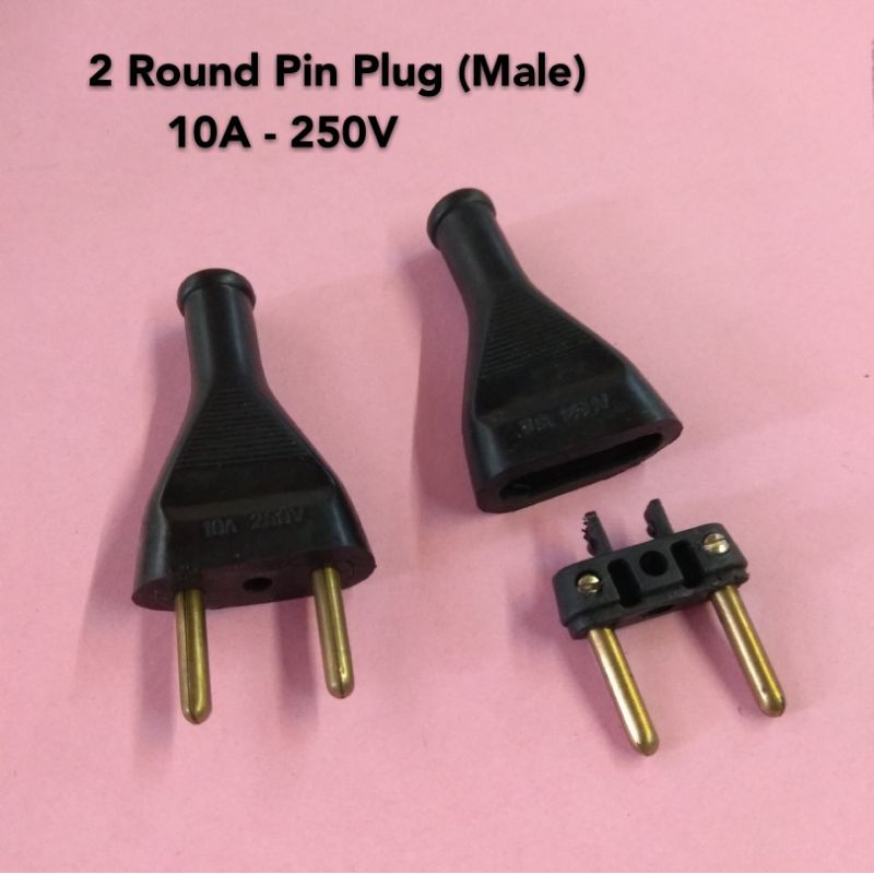 2 Round Pin Plug ( Male ) 10Amp 250V | Shopee Singapore