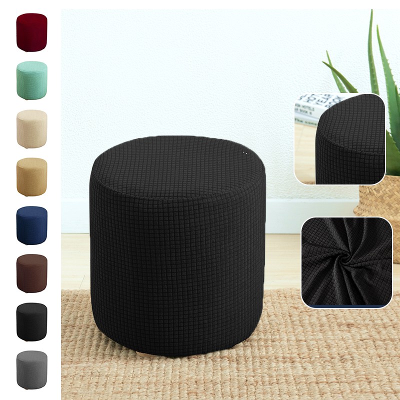 Round Stool Cover Thicken Solid Color Ottoman Cover Stretchable