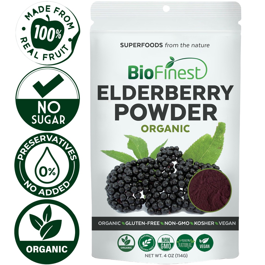 Biofinest ElderBerry Superfood Powder 114g Organic Pure FreezeDried Antioxidant Elder Berry