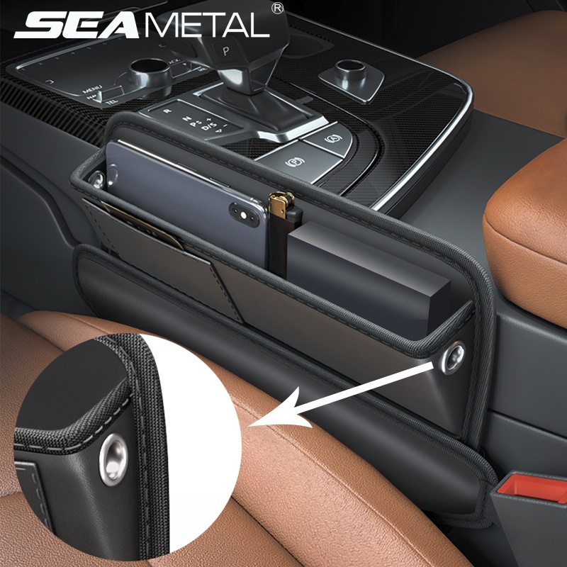 SEAMETAL PU Leather Car Seat Gap Storage Bag Universal Auto Seats Gap Organizer with Phone Charging Cable Hole Storage Box