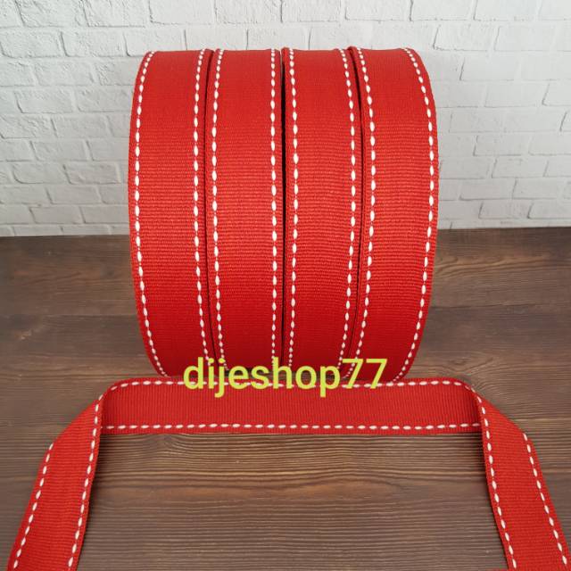 MERAH PREMIUM Korean red striped bus ribbon 2.5cm craft box ribbon/ 2.5 ...