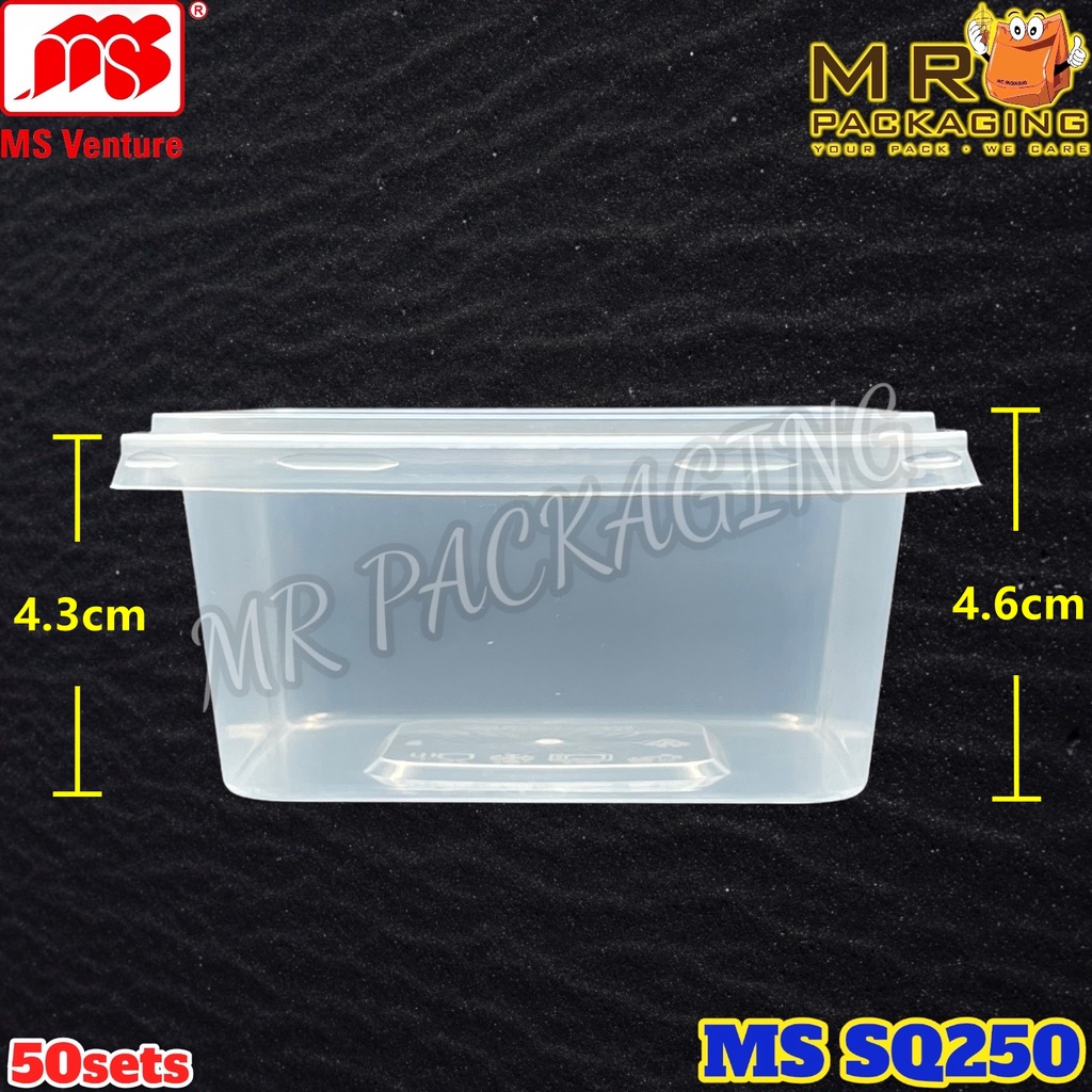 MS SQ250 250ml Square Container with Lid [ 50sets± ] MS VENTURE Plastic ...
