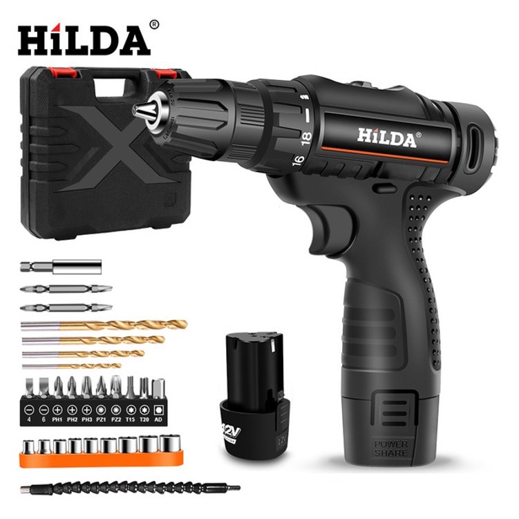 Hilda 12v Hand Drill 1200mah Rechargeable Cordless Screwdriver With Two