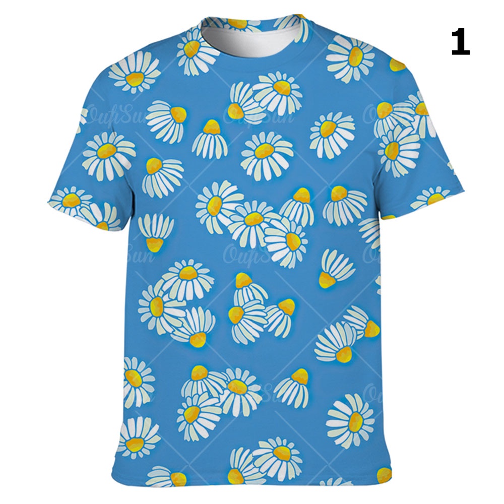 Summer Tshirt Daisy Floral Print Tshirt Men Short Sleeve Shirt ONeck