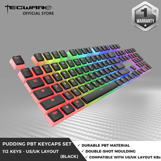 Tecware PBT Keycaps, Double-Shot PBT Keycap Set, for Mechanical Keyboards,  Full 112 Keys Set, OEM Profile, English (US, ANSI) (Pudding White)