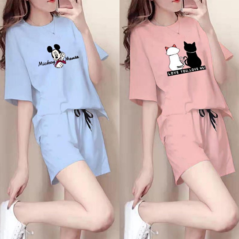 Pajamas ladies summer short-sleeved suit thin cotton loose casual home wear