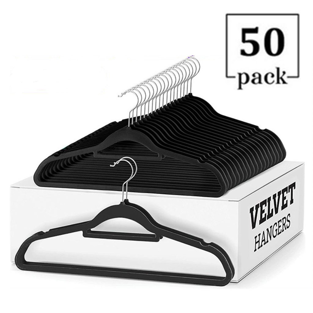 SG Seller 50 Pcs Velvet Non-Slip Clothes Hanger/360 Degree Flexible ...