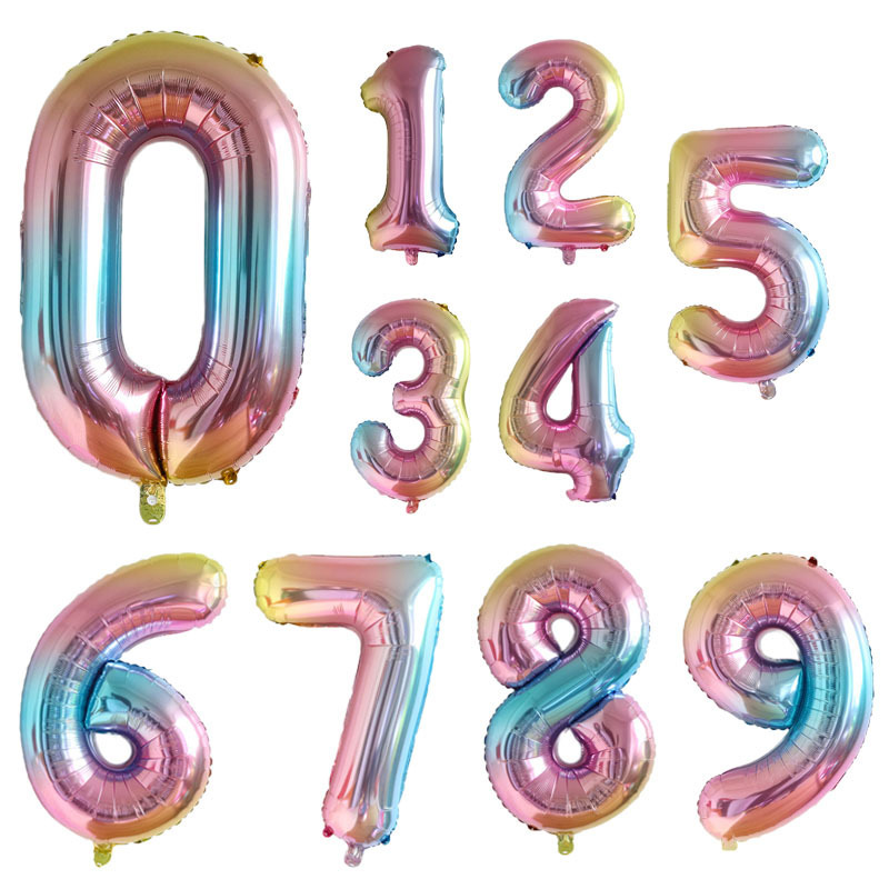 32 Inch Gradient Rainbow Color Number Balloons for Birthday Party ...