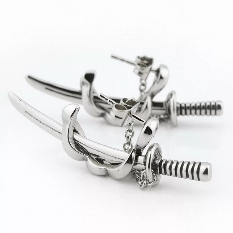 Hot Fashion Men's Small Vintage High Quality Metal Punk Samurai Sword Earrings Earrings Punk Jewelry Gift