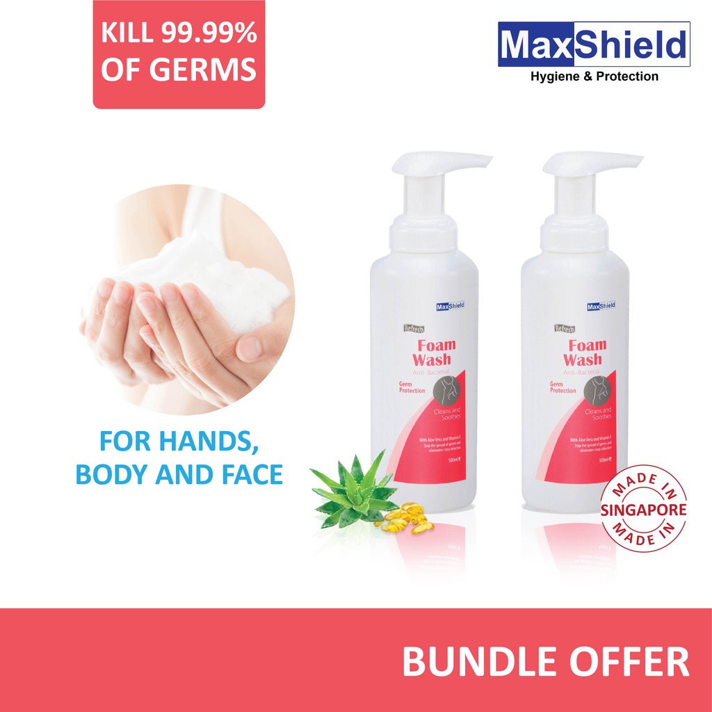 MaxShield Antibacterial Foaming Hand Wash (2 x 500ml) / Kill 99.99% of ...