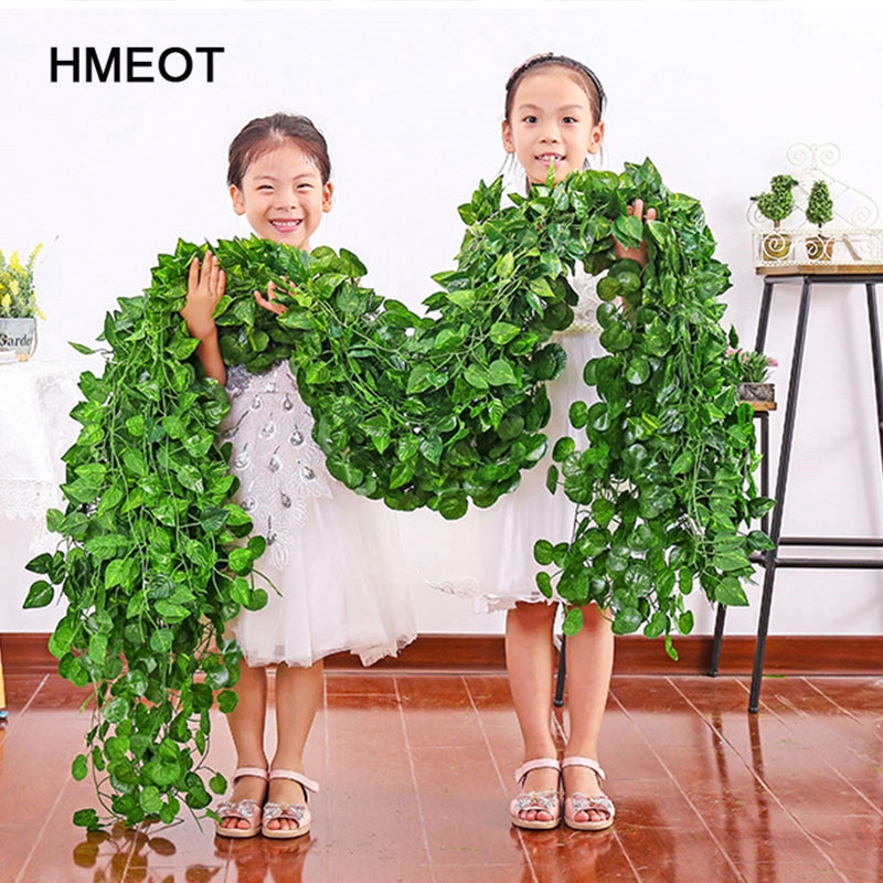 2 Meter Artificial Ivy Green Leaf Garland Plants Vine Fake Foliage Home Decor Plastic Rattan String Wall Decor