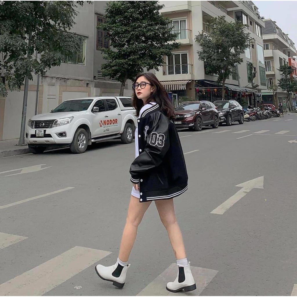 Bomber dynamic felt leather sleeve sport jacket for unisex