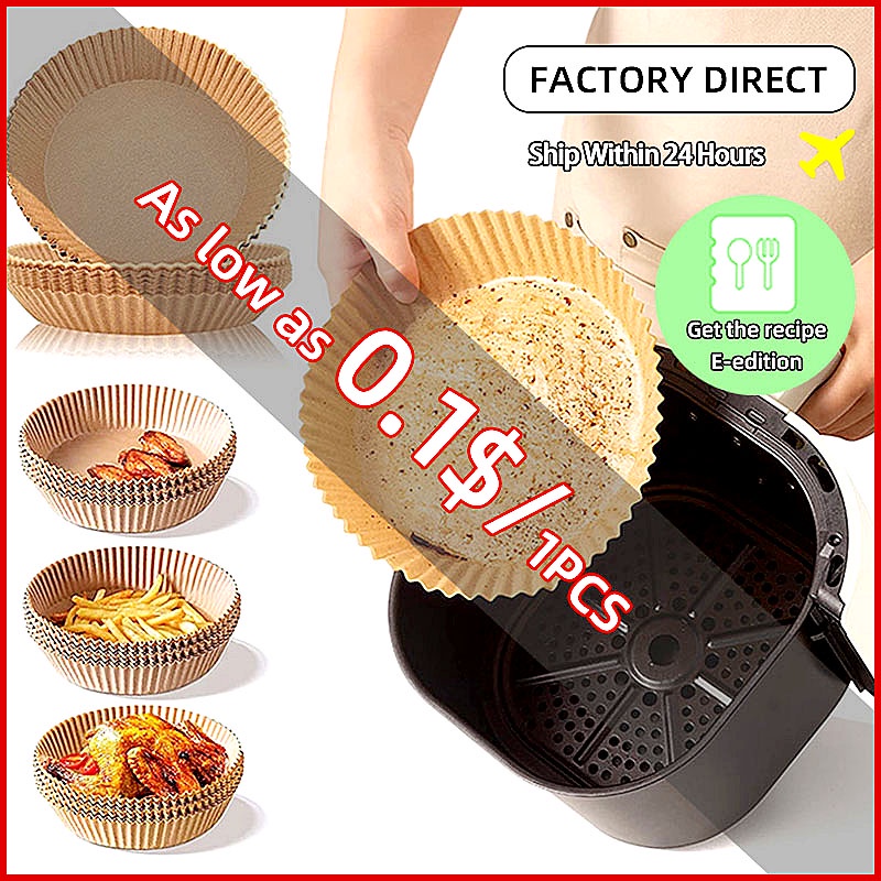 100Pcs Air Fryer Paper Baking Paper Steamer Liners Premium Perforated ...