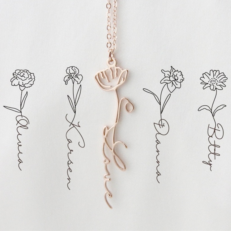 Stainless Steel Custom Name Necklace Handwriting Style With Flower Personalized Name Jewelry Customized Nameplate Necklace Gift