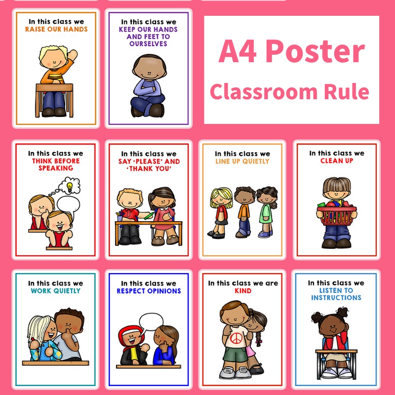 Classroom Rules A4 Educational Posters Kindergarten Classroom Decoration Supplies School English