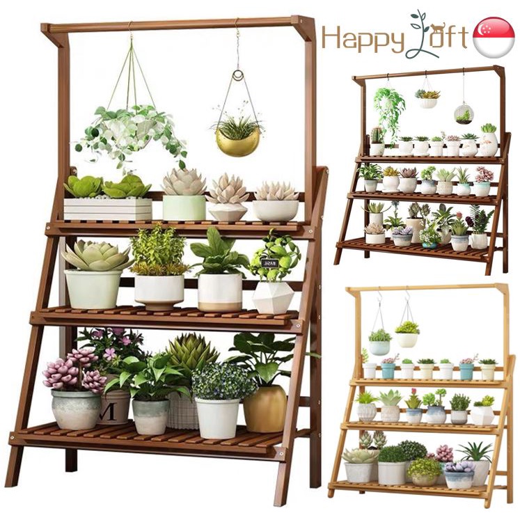 [SG SELLER]Plant Rack Bamboo Flower Rack Multi-layer Plant Stand 3 Tier ...