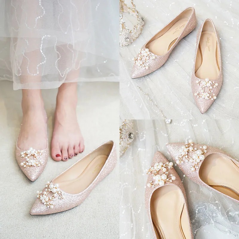 SWEETC Plus Size 34 44 Wedding Shoes Bridal Flat Shoes Women Flat