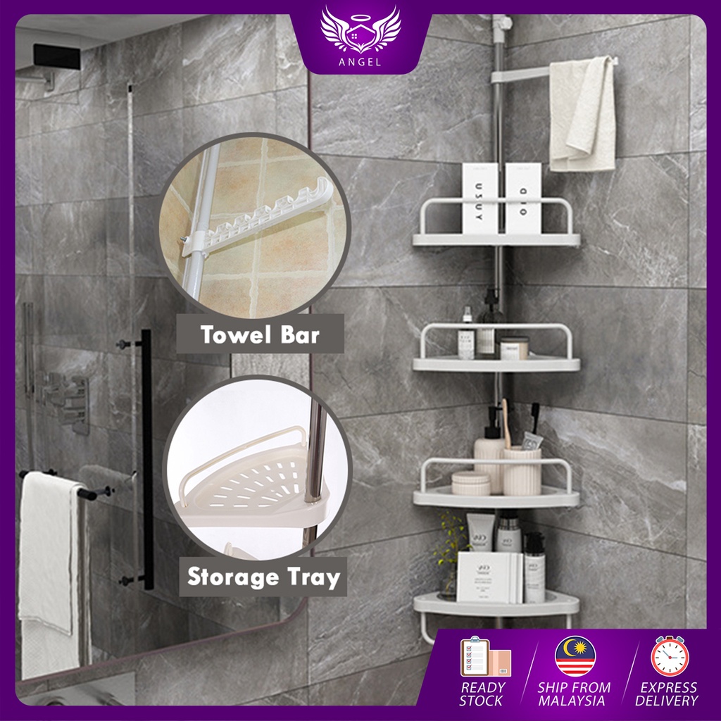 ANGEL 4 Tier Bathroom Corner Shower Shelf Rack Wall Storage Holder ...