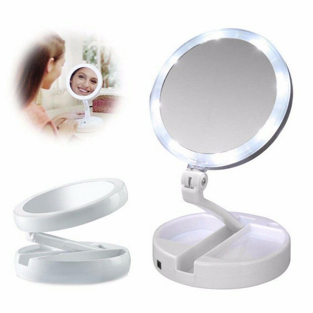 Portable Folding Makeup Mirror 1x/10x Magnifying Double Side Dimmable 21  LED | Shopee Singapore