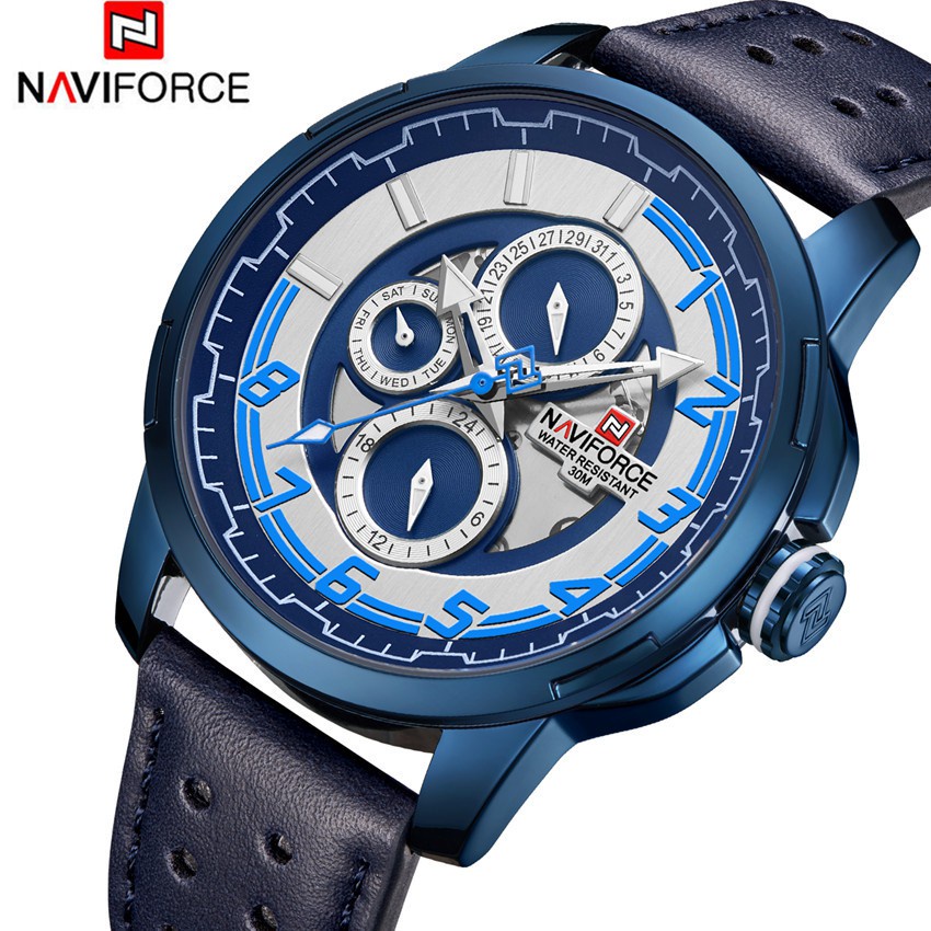 NAVIFORCE 9142 Quartz Men Watch Casual Round Leather Mens Watches Sport Wristwatch Shopee Singapore