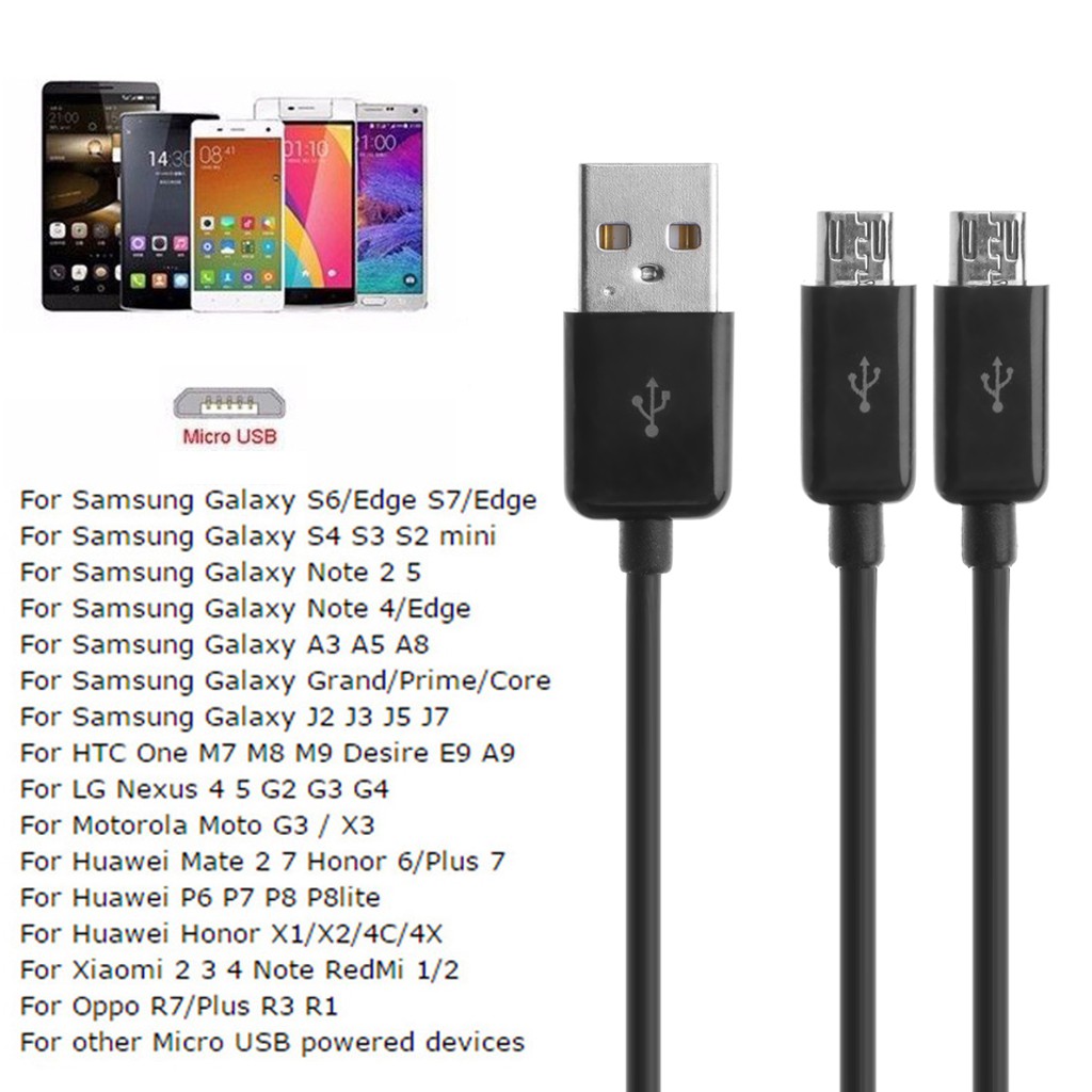 USB 2.0 Type A Male To Dual Micro USB Splitter Y Charging Data Cable ...