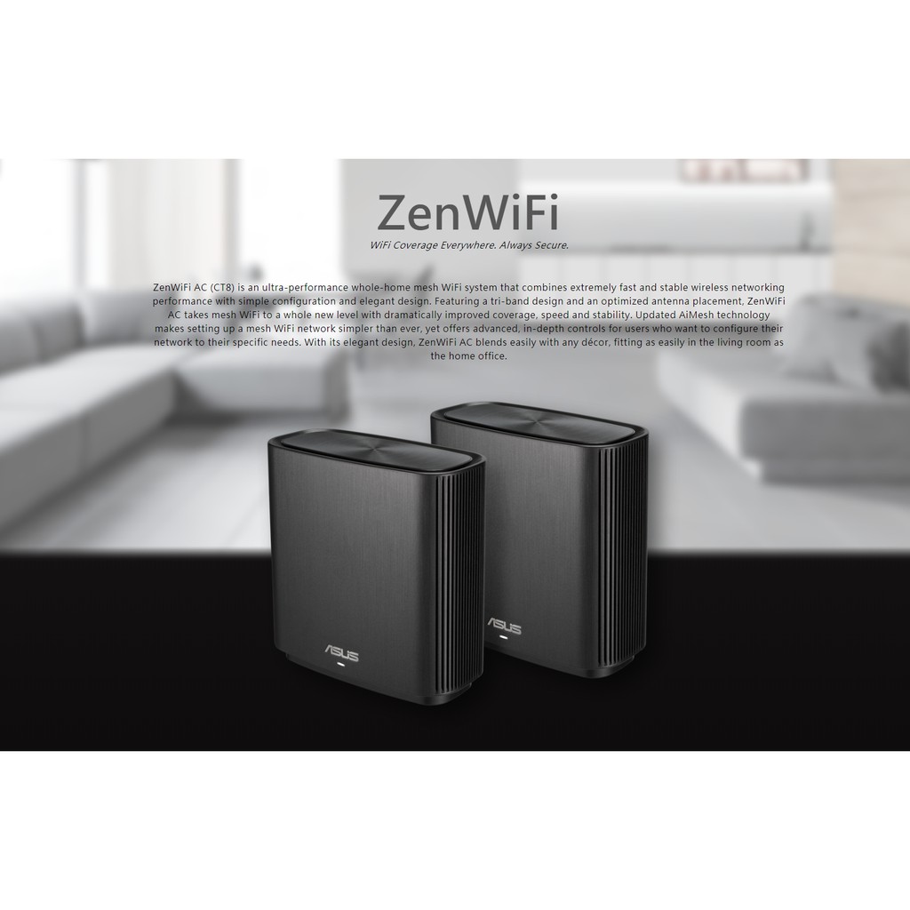 ASUS ZenWiFi AC (CT8) AC3000 Tri-band Whole Home Mesh WiFi System (2 ...