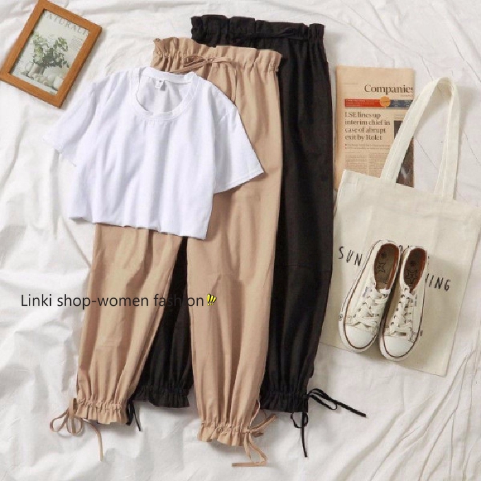 Ready Stock ? korean set simple short sleeve t-shirt casual long pants women clothing